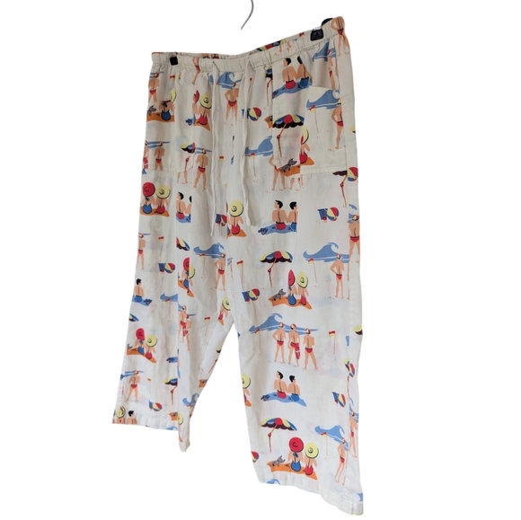 Peter Alexander Beachscapes 100% Pajama Bottom 3/4 Cream Red Blue Women's Medium - Picture 9 of 14